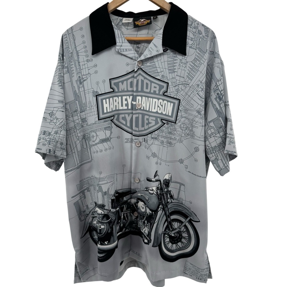 Harley Davidson Shirt Men's XL Button Down Casual Motorcycle‎ Allover Print VTG
